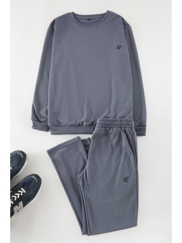 Trendyol Light Gray Regular/Normal Cut Basic Pique Textured Tracksuit