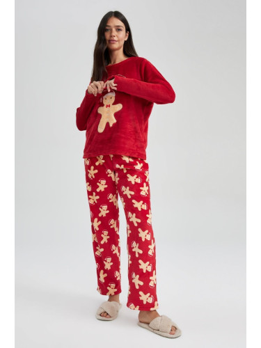 DEFACTO Fall In Love Christmas Themed Long Sleeve Fleece Pajama Set