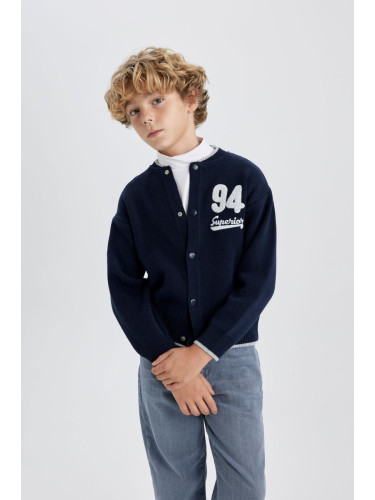 DEFACTO Boys College Collar Snap Closure Seasonal Knitwear Bomber Cardigan