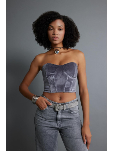 DEFACTO Sweetheart Neck Crop Corset Look Strapless Blouse