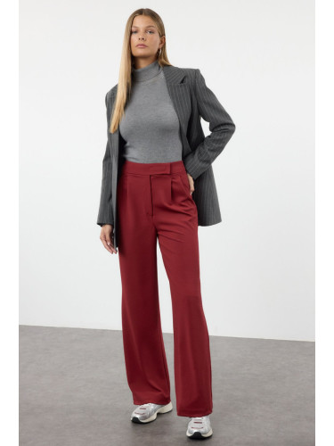 Trendyol Burgundy Velcro Closure High Waist Pleated Wide Leg Trousers