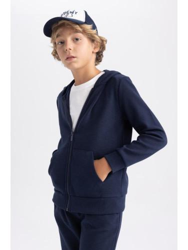 DEFACTO Boy Navy Blue Hooded School Cardigan