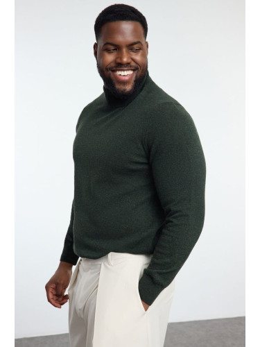 Trendyol Khaki FL Men's Slim Half Turtleneck Plain Knitwear Plus Size Sweater