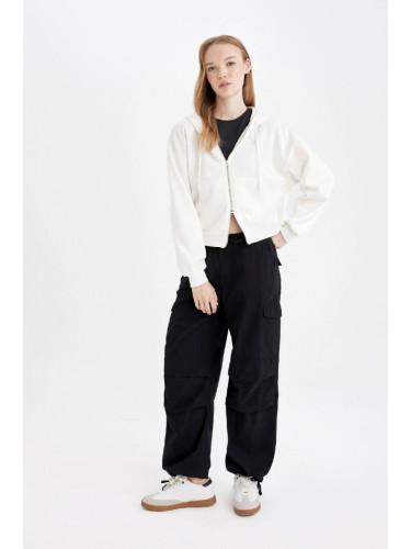 DEFACTO Cool Parachute Waist Elastic Pocket Basic Plain Poplin Black Trousers