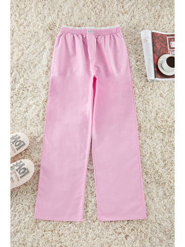 Trendyol Pink Cotton Elastic and Label Detailed Woven Pajama Bottoms