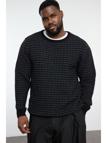 Trendyol Black FL Men's Slim Crew Neck Ethnic Knitwear Plus Size Sweater