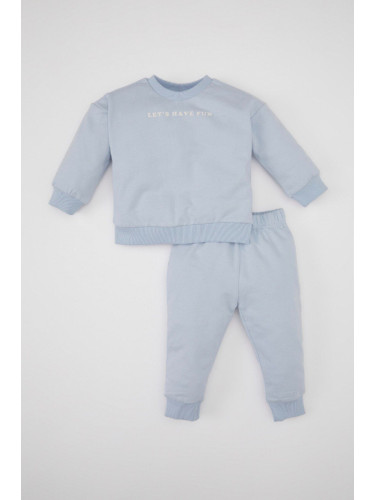 DEFACTO Baby Girl 2-Piece Set Crew Neck Printed Sweatshirt Jogger Sweatpants