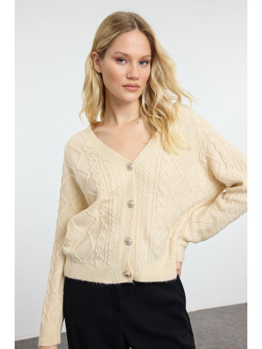 Trendyol Stone Wide Pattern Glittery Knitted Cardigan