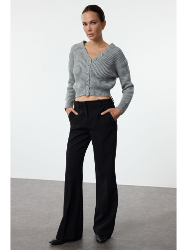 Trendyol Anthracite V Neck Crop Knit Cardigan