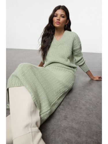 Trendyol Mint Wool Hair Knitted Knitwear Top-Top Set