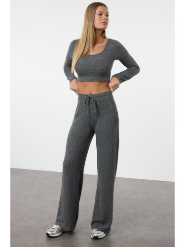 Trendyol Anthracite Soft Crop and Wide Leg Knitted Top and Bottom Set