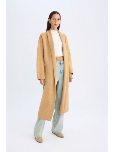 DEFACTO Relax Fit Shawl Collar Basic Plain Belted Long Knitwear Cardigan