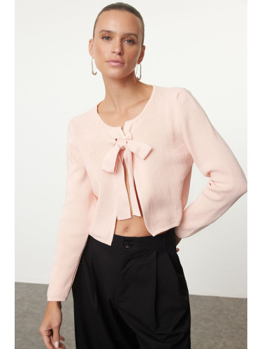 Trendyol Powder Crop Ribbon/Bow Detailed Knitwear Cardigan