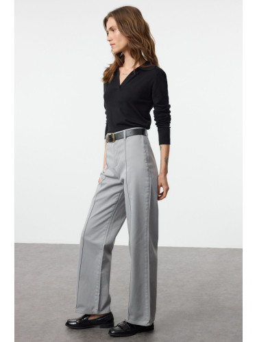 Trendyol Grey Stitch Detailed High Waist Wide Leg Trousers