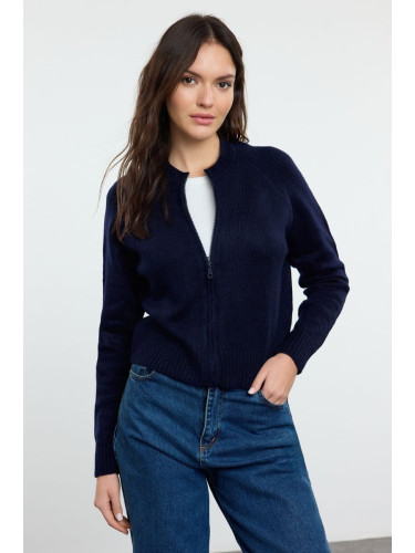 Trendyol Navy Blue Soft Texture Zippered Knitwear Cardigan