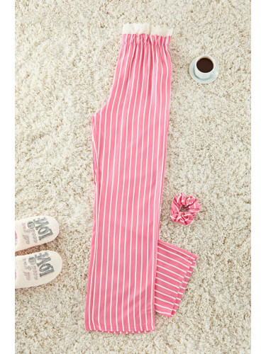 Trendyol Pink Striped Lace Detailed Viscose Woven Pajama Bottoms with Buckle Gift