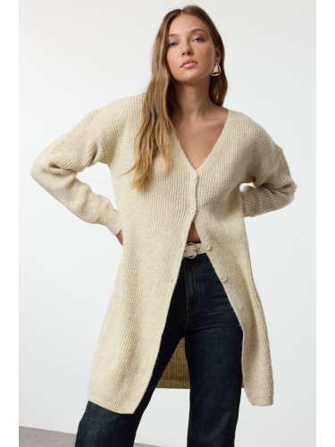 Trendyol Stone Long Basic Knitted Cardigan