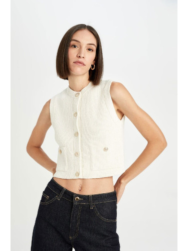 DEFACTO Regular Fit Crop Button Closure Classic Vest