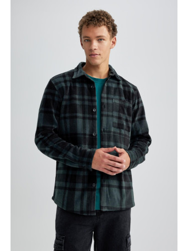 DEFACTO Regular Fit Checkered Fleece Long Sleeve Shirt