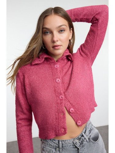 Trendyol Pink Crop Boucle Knit Cardigan