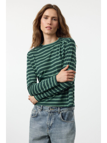 Trendyol Petrol-Mint Striped Regular/Normal Pattern Basic Crew Neck Knitted T-Shirt