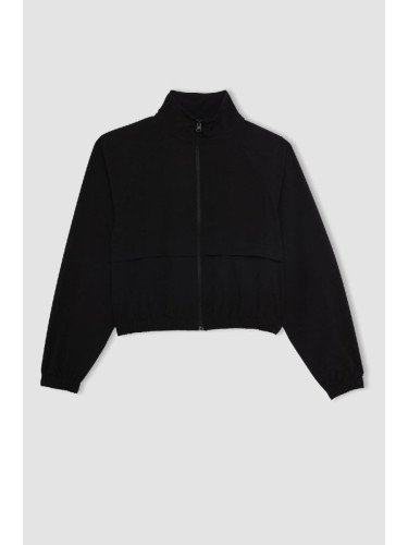 DeFactoFit Crop Stand Collar Woven Cardigan