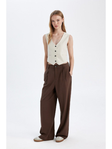 DEFACTO Wide Leg Wide Leg Fleece Pocket High Waist Standard Length Basic Plain Classic Trousers