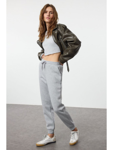 Trendyol Gray Melange Loose Jogger Normal Waist Thick Knitted Sweatpants