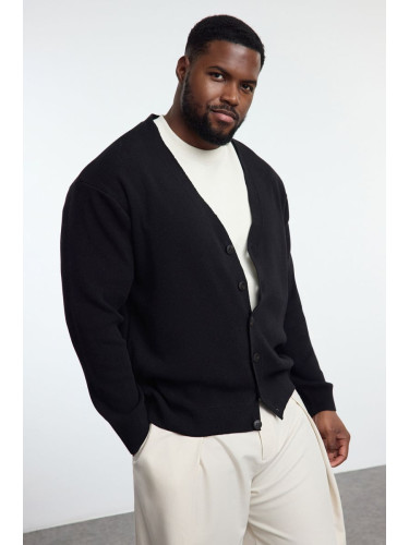 Trendyol Black FL Men's Regular Turtleneck Plain Knitwear Plus Size Cardigan