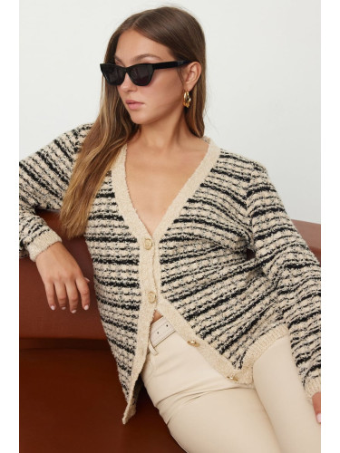 Trendyol Stone Soft Texture Boucle Knit Cardigan