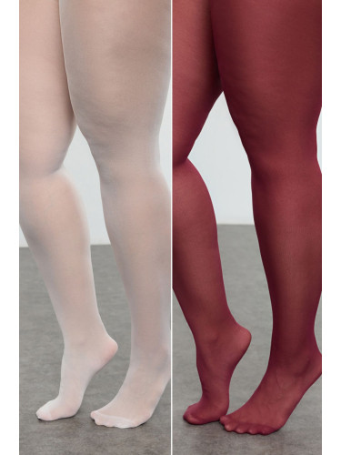 Trendyol Curve Ecru-Claret Red 2 Pack Super Opaque Pantyhose Large Size 40 Density