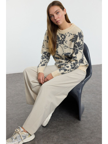 Trendyol Stone Soft Texture Floral Knit Sweater