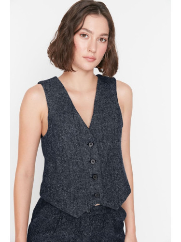 Trendyol Navy Blue Fitted Woven Button Vest