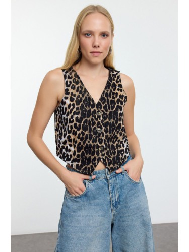 Trendyol Multicolored Fitted Leopard Patterned Fitted Crop Woven Vest