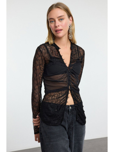 Trendyol Black Unlined Lace Knitted Blouse