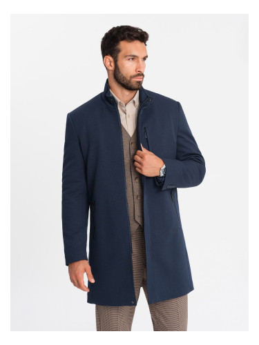 Ombre Men's tailored structured coat with high collar - navy blue