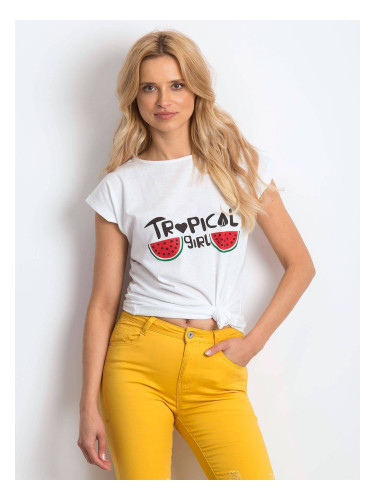 Tropical Girl Print T-Shirt White