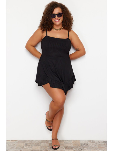 Trendyol Curve Plain Mini Knitted Jumpsuit with Black Strappy Flounce Shorts