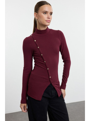 Trendyol Claret Red Fitted/Body-Sit Button Detailed Elastic Knitted Blouse