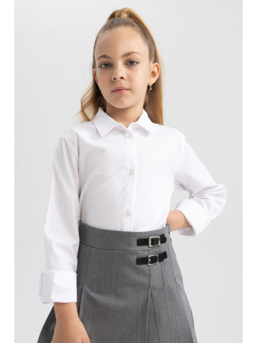 DEFACTO Girls White Poplin Long Sleeve School Shirt