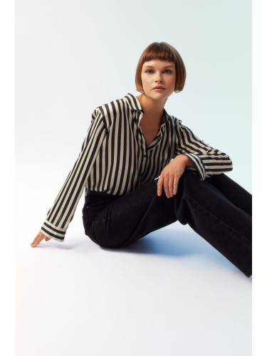 DEFACTO Oversize Wide Fit Satin Striped Long Sleeve Shirt