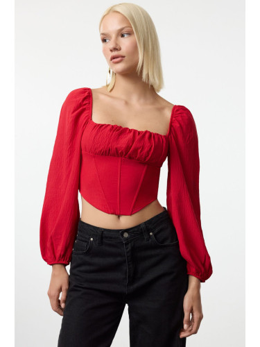 Trendyol Red Crop Corset Detailed Woven Blouse