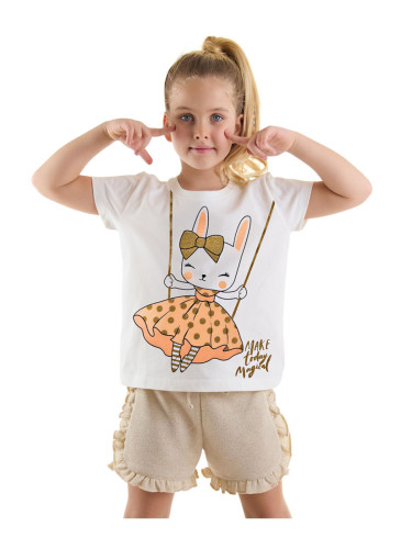 Denokids Happy Rabbit Ruffle Girls Summer T-shirt Glitter Shorts Set