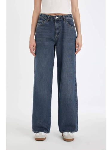 DEFACTO Wide Leg High Waist Long Jean Washed Trousers