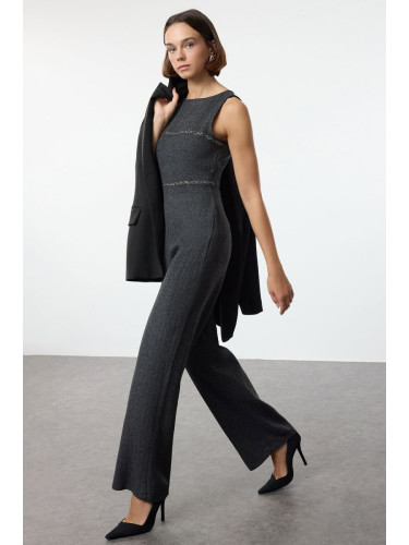 Trendyol Anthracite Stripe Detailed Long Winter Overalls