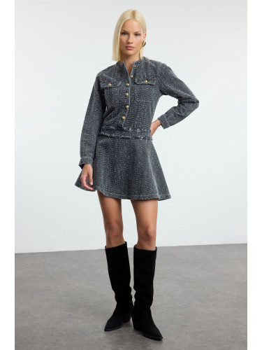 Trendyol Gray Textured Flounce Skirt Mini Denim Dress