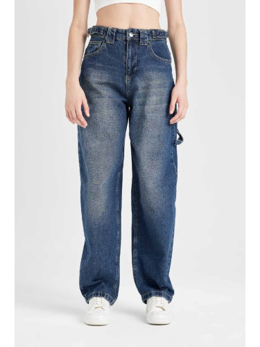 DEFACTO Baggy Fit High Waist Long Jean Washed Trousers