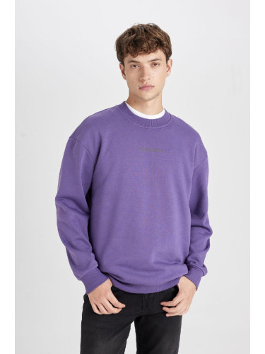 DEFACTO Men's Purple Boxy Fit Crew Neck Printed Sweatshirt