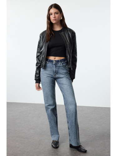 Trendyol Blue Waist Detail High Waist Wide Leg Jeans