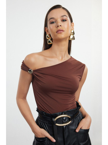 Trendyol Brown Metal Accessory Knitted Blouse